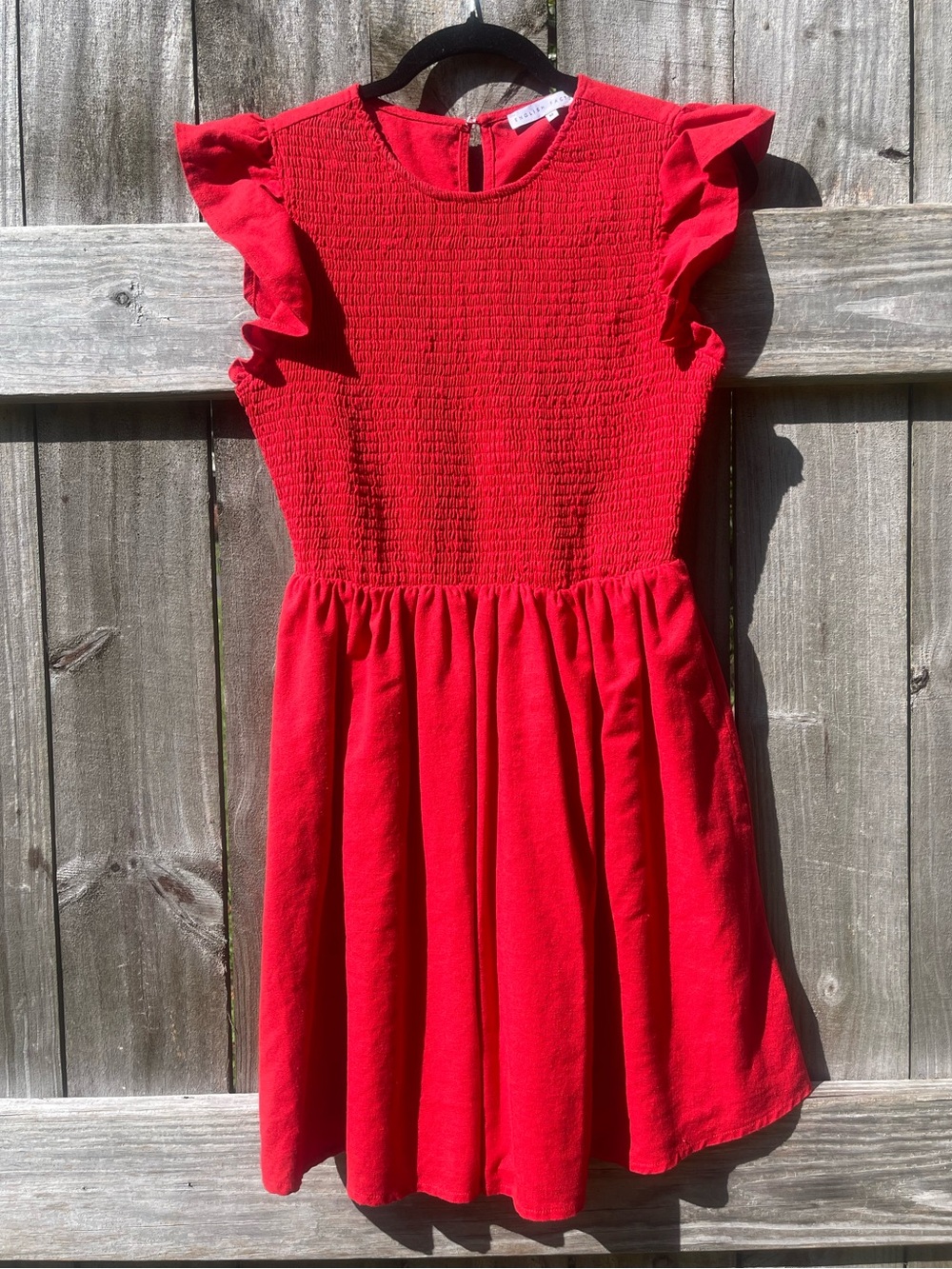 English Factory Red Smocked Bodice Dress with Ruffle Sleeves Sz M